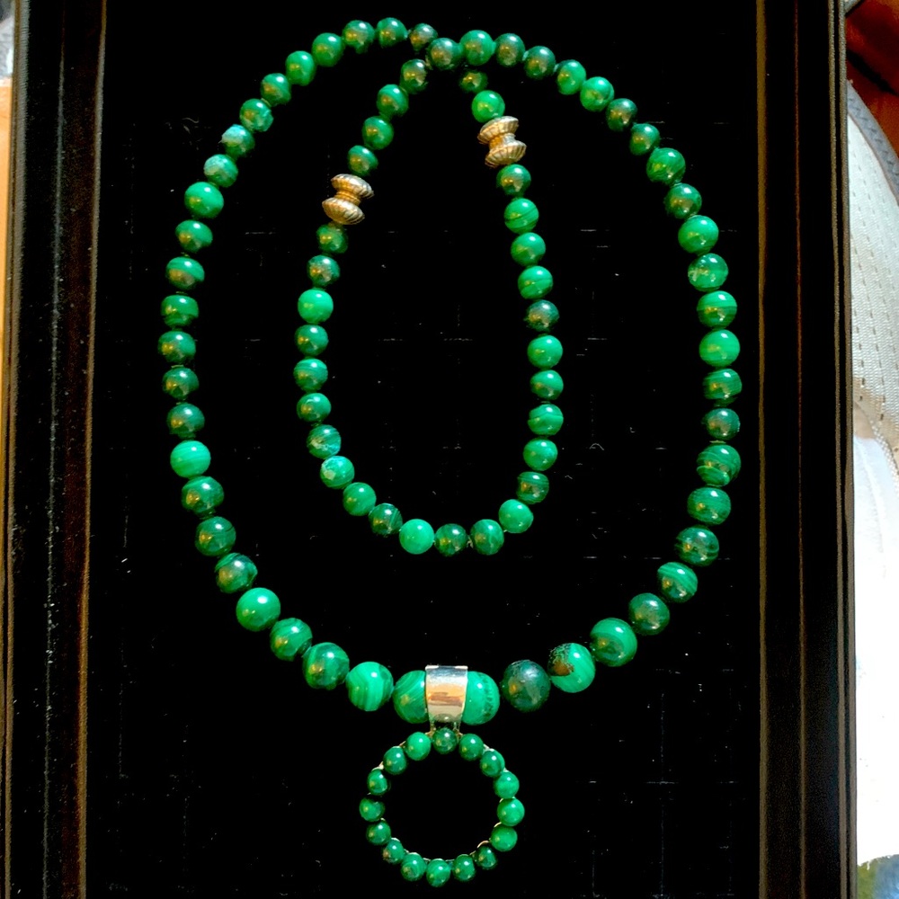 🌟 Antique Malachite Necklace with Pendant, Exquisite one of a kind, 4.8 oz 🌟